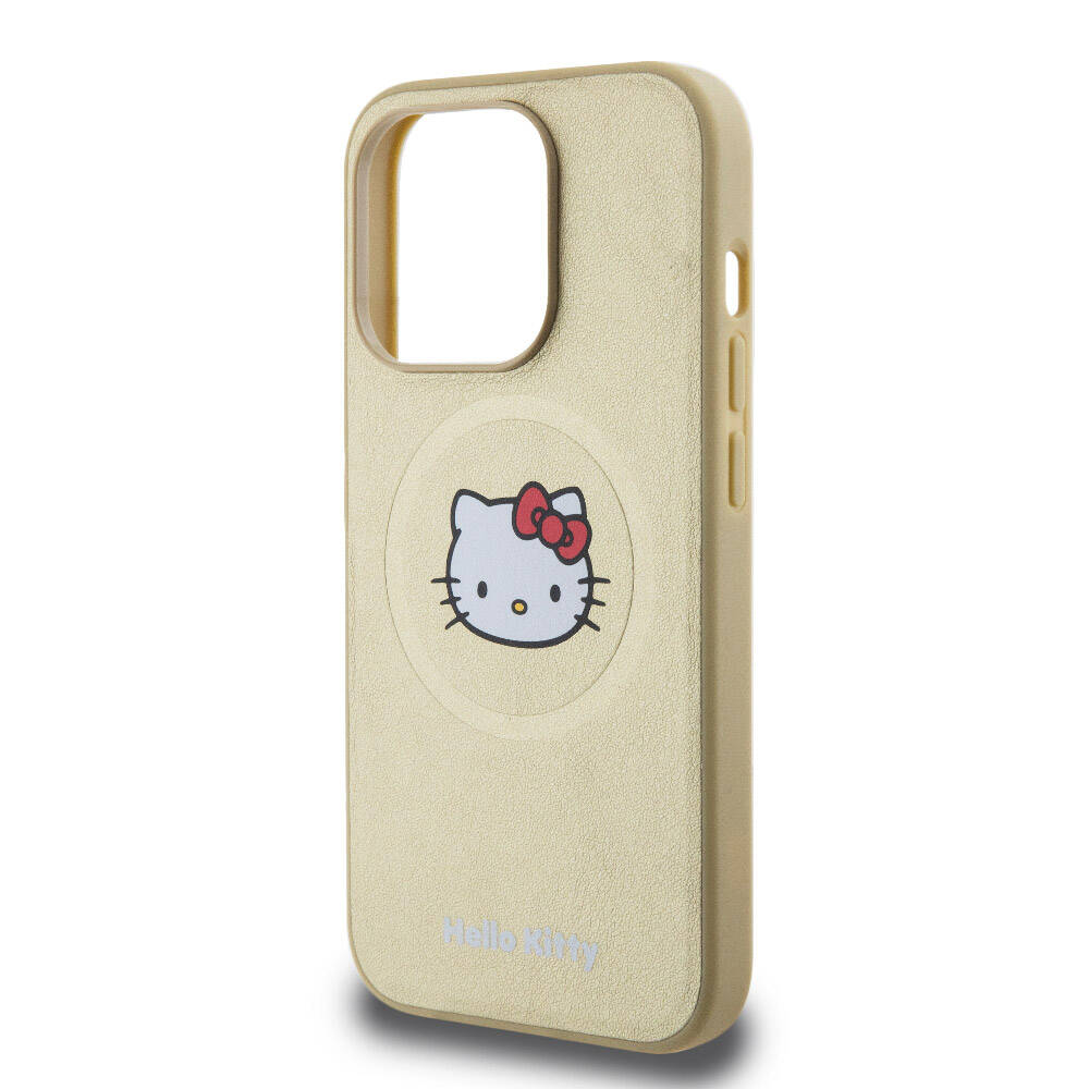 Apple iPhone 15 Pro Kılıf Hello Kitty Orjinal Lisanslı Magsafe Şarj Özellikli Kitty Head Deri Kapak Siyah