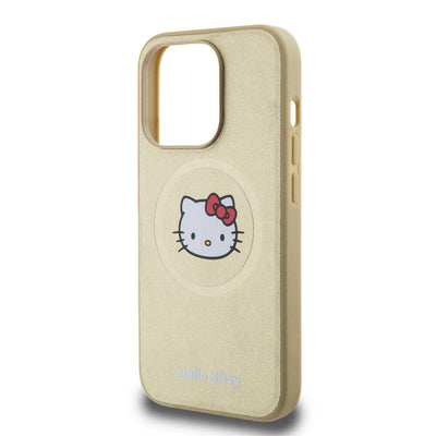 Apple iPhone 15 Pro Kılıf Hello Kitty Orjinal Lisanslı Magsafe Şarj Özellikli Kitty Head Deri Kapak Siyah