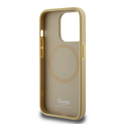 Apple iPhone 15 Pro Kılıf Hello Kitty Orjinal Lisanslı Magsafe Şarj Özellikli Kitty Head Deri Kapak Gold