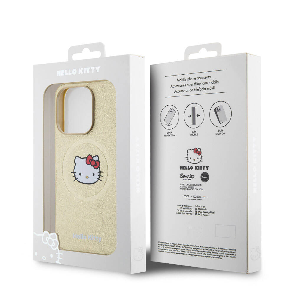iPhone 15 Pro Kılıf Hello Kitty Orjinal Lisanslı M-safe Şarj Özellikli Kitty Head Deri Kılıf
