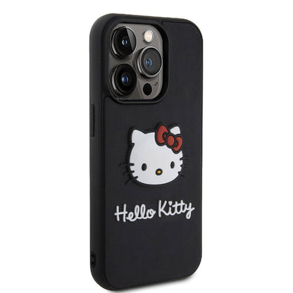 iPhone 15 Pro Kılıf Hello Kitty Orjinal Lisanslı Yazı ve İkonik Logolu 3D Rubber Kitty Head Kılıf