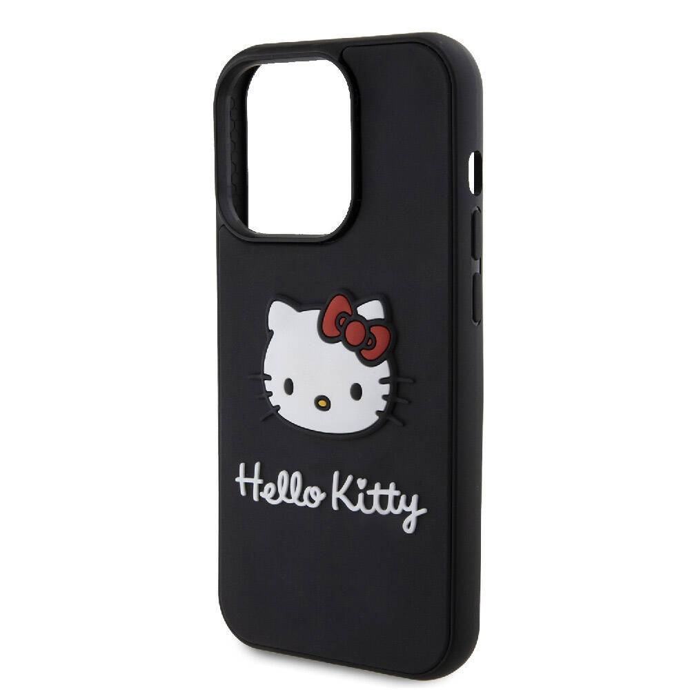 iPhone 15 Pro Kılıf Hello Kitty Orjinal Lisanslı Yazı ve İkonik Logolu 3D Rubber Kitty Head Kılıf