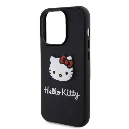 iPhone 15 Pro Kılıf Hello Kitty Orjinal Lisanslı Yazı ve İkonik Logolu 3D Rubber Kitty Head Kılıf