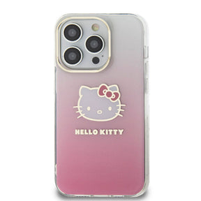 Apple iPhone 15 Pro Max Kılıf Hello Kitty Orjinal Lisanslı Yazı ve İkonik Logolu Elektroplating Kaplama Gradyan Kapak