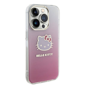 Apple iPhone 15 Pro Max Kılıf Hello Kitty Orjinal Lisanslı Yazı ve İkonik Logolu Elektroplating Kaplama Gradyan Kapak