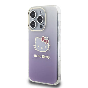 Apple iPhone 15 Pro Max Kılıf Hello Kitty Orjinal Lisanslı Yazı ve İkonik Logolu Elektroplating Kaplama Gradyan Kapak