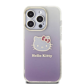 Apple iPhone 15 Pro Kılıf Hello Kitty Orjinal Lisanslı Yazı ve İkonik Logolu Elektroplating Kaplama Gradyan Kapak