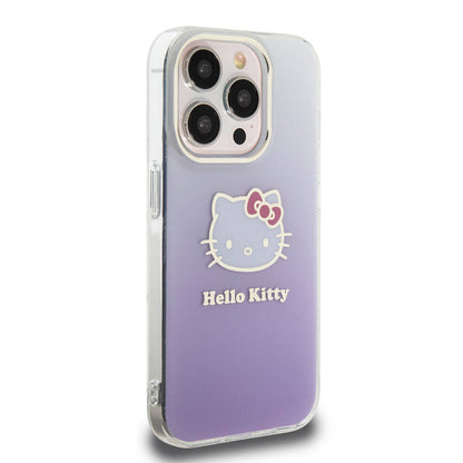iPhone 15 Pro Kılıf Hello Kitty Orjinal Lisanslı Yazı ve İkonik Logolu Elektroplating Kaplama Gradyan Kılıf