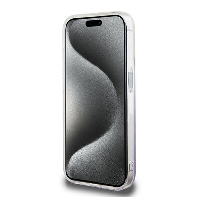 Apple iPhone 15 Pro Kılıf Hello Kitty Orjinal Lisanslı Yazı ve İkonik Logolu Elektroplating Kaplama Gradyan Kapak Pembe