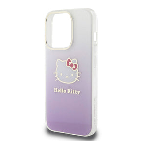 Apple iPhone 15 Pro Kılıf Hello Kitty Orjinal Lisanslı Yazı ve İkonik Logolu Elektroplating Kaplama Gradyan Kapak