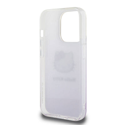 Apple iPhone 15 Pro Kılıf Hello Kitty Orjinal Lisanslı Yazı ve İkonik Logolu Elektroplating Kaplama Gradyan Kapak Pembe