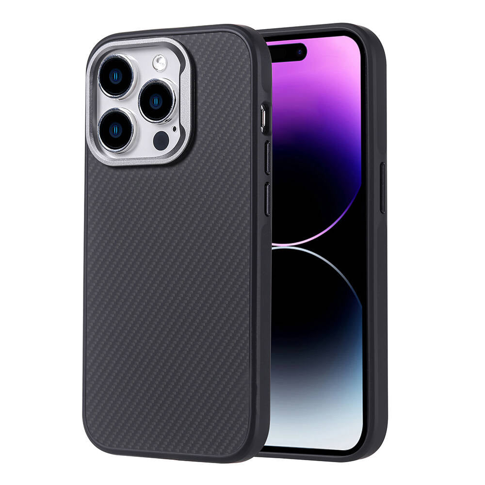 iPhone 15 Pro Kılıf M-safe Şarj Özellikli Karbon Fiber Görünümlü Zore Troy Kılıf