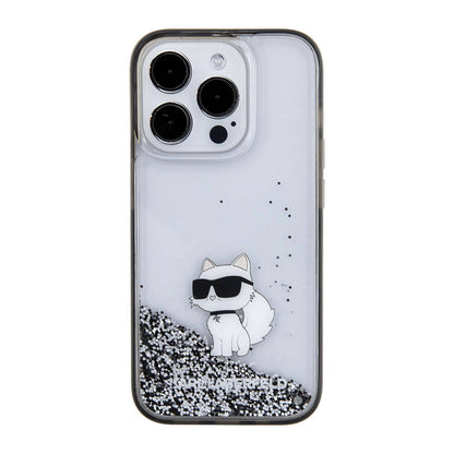 iPhone 15 Pro Kılıf Karl Lagerfeld Choupette Sıvılı Glitter Orjinal Lisanslı Kılıf