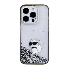 Apple iPhone 15 Pro Kılıf Karl Lagerfeld Choupette Sıvılı Glitter Orjinal Lisanslı Kapak