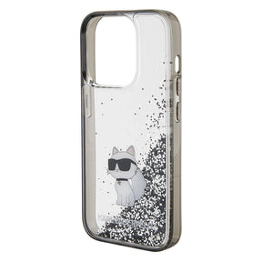 Apple iPhone 15 Pro Kılıf Karl Lagerfeld Choupette Sıvılı Glitter Orjinal Lisanslı Kapak