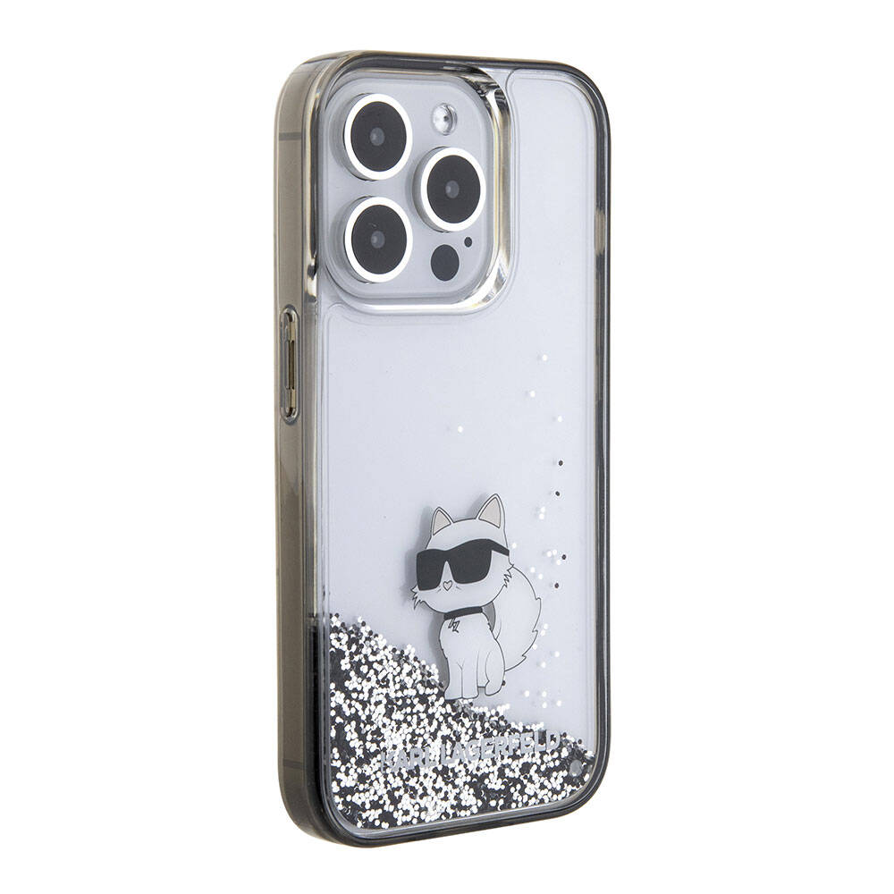 iPhone 15 Pro Kılıf Karl Lagerfeld Choupette Sıvılı Glitter Orjinal Lisanslı Kılıf
