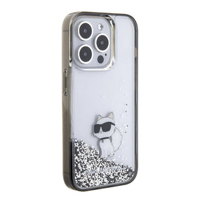 Apple iPhone 15 Pro Kılıf Karl Lagerfeld Choupette Sıvılı Glitter Orjinal Lisanslı Kapak