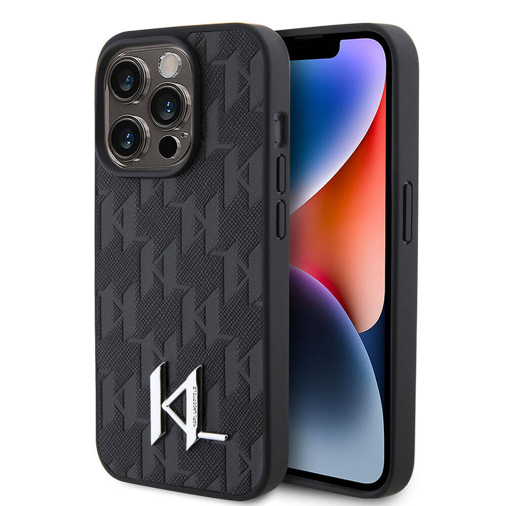 iPhone 15 Pro Kılıf Karl Lagerfeld Hot Stamp K&L Metal Logo Orjinal Lisanslı Kılıf