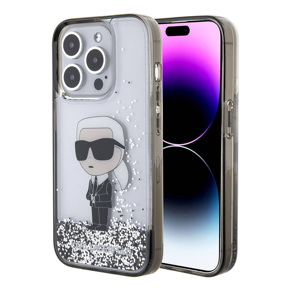 iPhone 15 Pro Kılıf Karl Lagerfeld İkonik Sıvılı Glitter Orjinal Lisanslı Kılıf