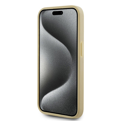 Apple iPhone 15 Pro Kılıf Karl Lagerfeld Orjinal Lisanslı 3D KL Yazılı Tüylü Arka Yüzey Saffiano Rhinestones Kapak Pembe