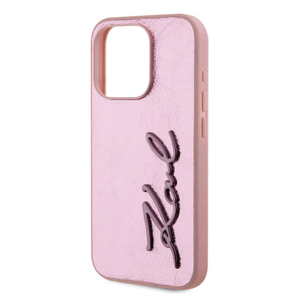iPhone 15 Pro Kılıf Karl Lagerfeld Orjinal Lisanslı 3D KL Yazılı Tüylü Arka Yüzey Saffiano Rhinestones Kılıf