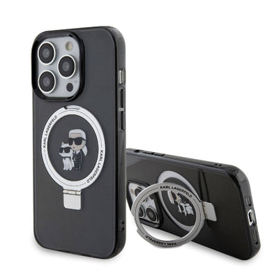Apple iPhone 15 Pro Kılıf Karl Lagerfeld Orjinal Lisanslı Magsafe Şarj Özellikli K&C İkonik Baskılı Ring Standlı Kapak Beyaz