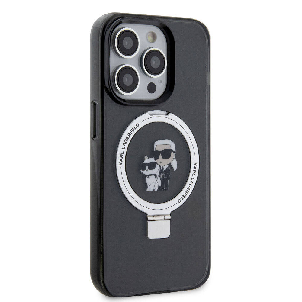 Apple iPhone 15 Pro Kılıf Karl Lagerfeld Orjinal Lisanslı Magsafe Şarj Özellikli K&C İkonik Baskılı Ring Standlı Kapak Beyaz