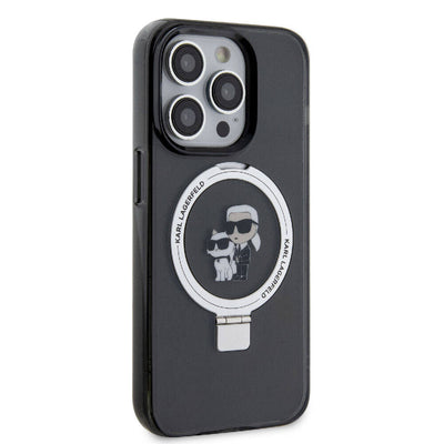 Apple iPhone 15 Pro Kılıf Karl Lagerfeld Orjinal Lisanslı Magsafe Şarj Özellikli K&C İkonik Baskılı Ring Standlı Kapak Beyaz