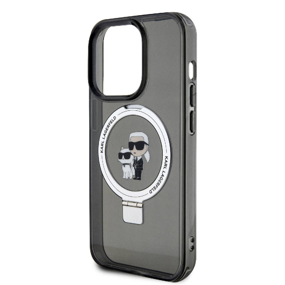 Apple iPhone 15 Pro Kılıf Karl Lagerfeld Orjinal Lisanslı Magsafe Şarj Özellikli K&C İkonik Baskılı Ring Standlı Kapak Beyaz