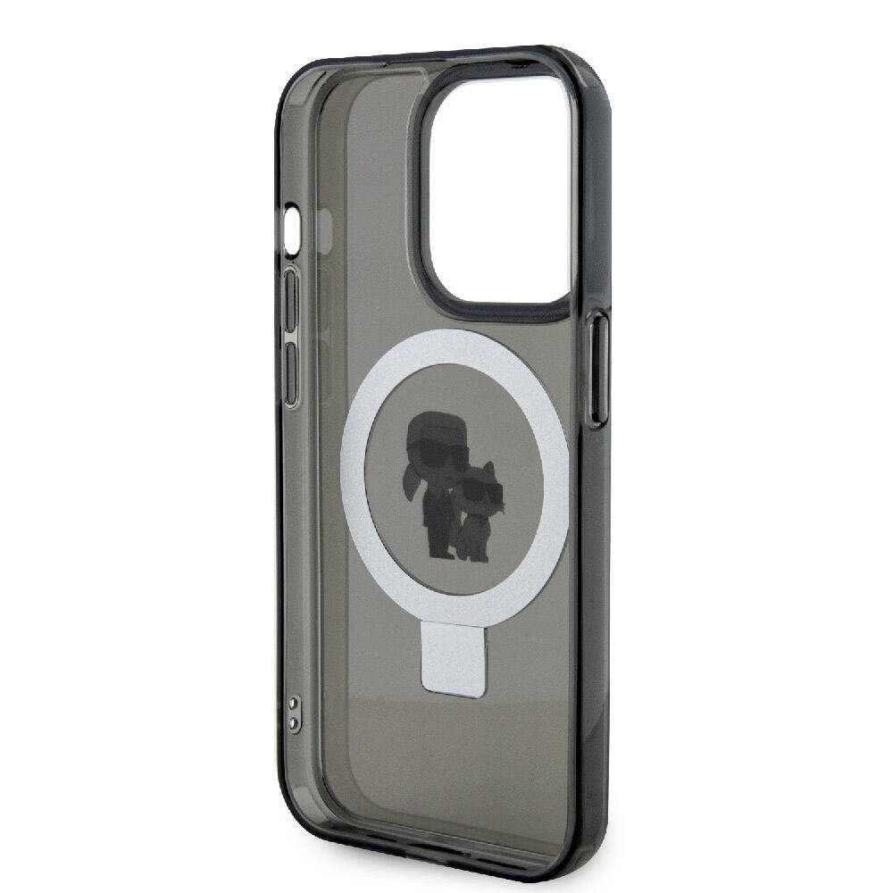 Apple iPhone 15 Pro Kılıf Karl Lagerfeld Orjinal Lisanslı Magsafe Şarj Özellikli K&C İkonik Baskılı Ring Standlı Kapak Beyaz