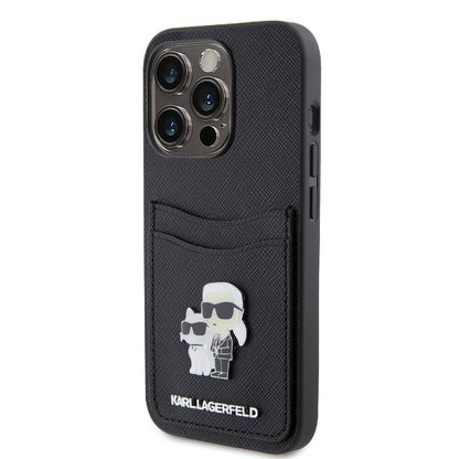 iPhone 15 Pro Kılıf Karl Lagerfeld Orjinal Lisanslı Metal Logo Kartlıklı Saffiano Kılıf