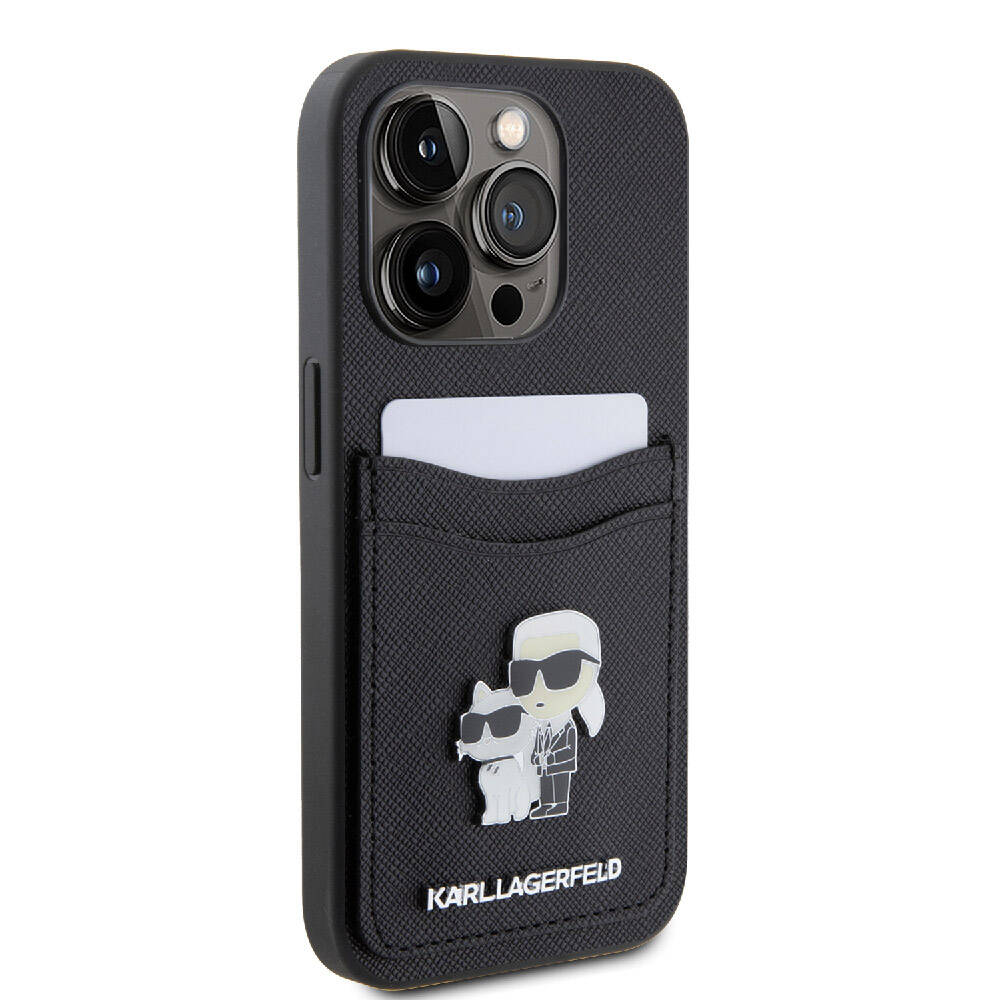 iPhone 15 Pro Kılıf Karl Lagerfeld Orjinal Lisanslı Metal Logo Kartlıklı Saffiano Kılıf