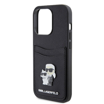 iPhone 15 Pro Kılıf Karl Lagerfeld Orjinal Lisanslı Metal Logo Kartlıklı Saffiano Kılıf