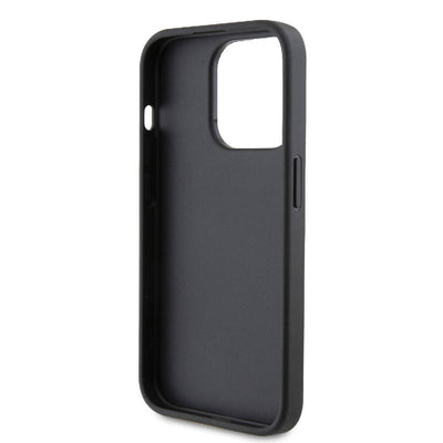 Apple iPhone 15 Pro Kılıf Karl Lagerfeld Orjinal Lisanslı Metal Logo Kartlıklı Saffiano Kapak Siyah