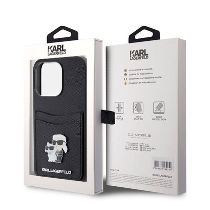iPhone 15 Pro Kılıf Karl Lagerfeld Orjinal Lisanslı Metal Logo Kartlıklı Saffiano Kılıf