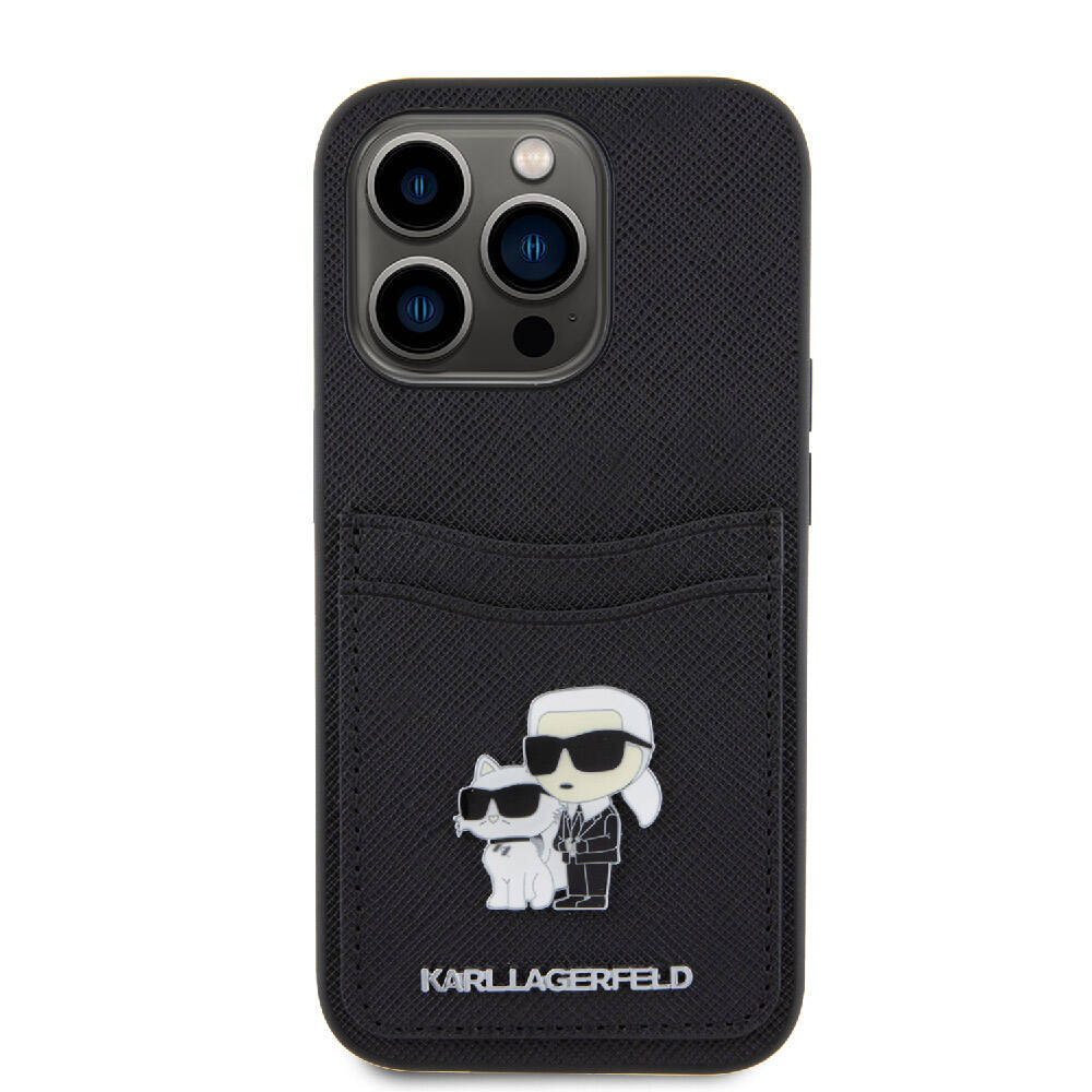 iPhone 15 Pro Kılıf Karl Lagerfeld Orjinal Lisanslı Metal Logo Kartlıklı Saffiano Kılıf