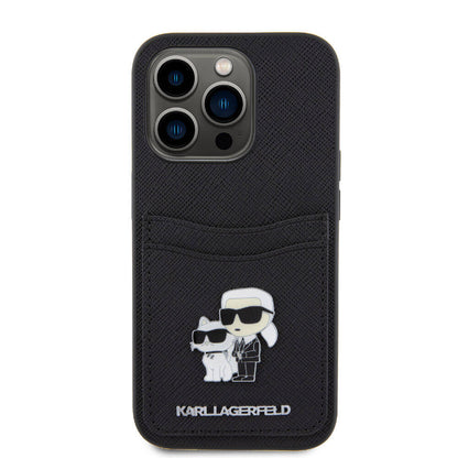 iPhone 15 Pro Kılıf Karl Lagerfeld Orjinal Lisanslı Metal Logo Kartlıklı Saffiano Kılıf