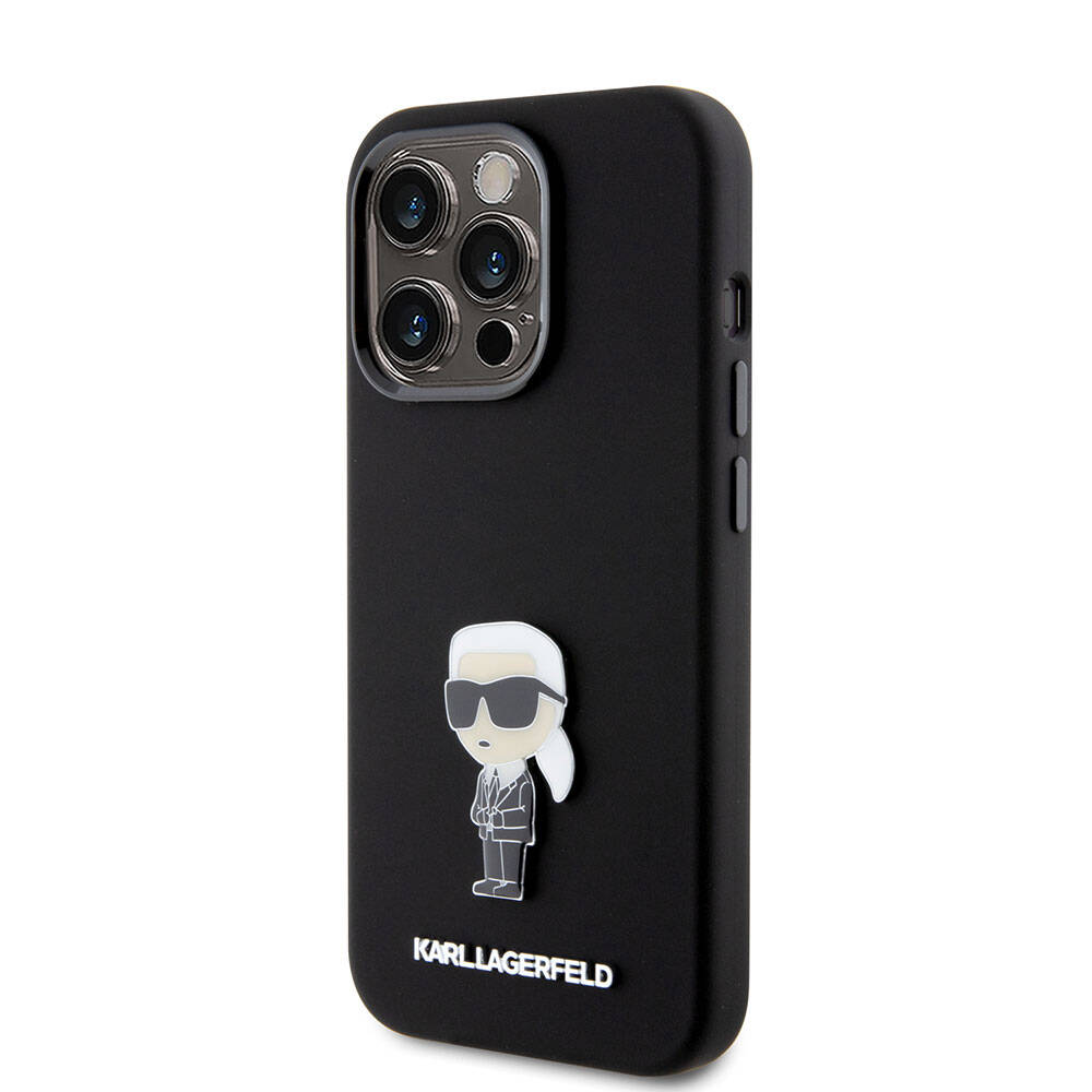 iPhone 15 Pro Kılıf Karl Lagerfeld Silikon İkonik Metal Logo Orjinal Lisanslı Kılıf