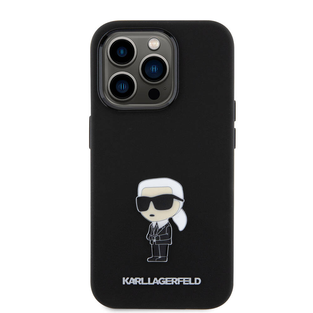 iPhone 15 Pro Kılıf Karl Lagerfeld Silikon İkonik Metal Logo Orjinal Lisanslı Kılıf