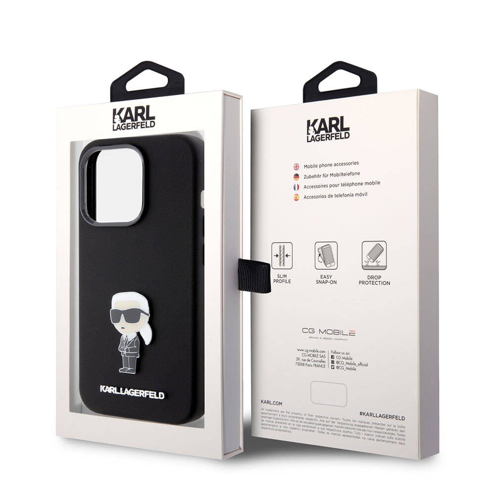 iPhone 15 Pro Kılıf Karl Lagerfeld Silikon İkonik Metal Logo Orjinal Lisanslı Kılıf