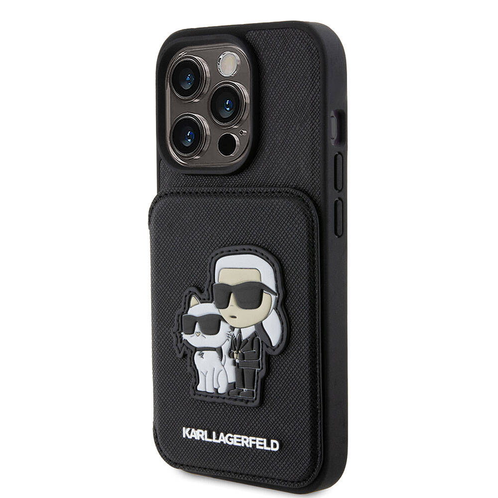 iPhone 15 Pro Kılıf Karl Lagerfeld Standlı Kartlıklı Saffiano K&C Metal Logo Orjinal Lisanslı Kılıf