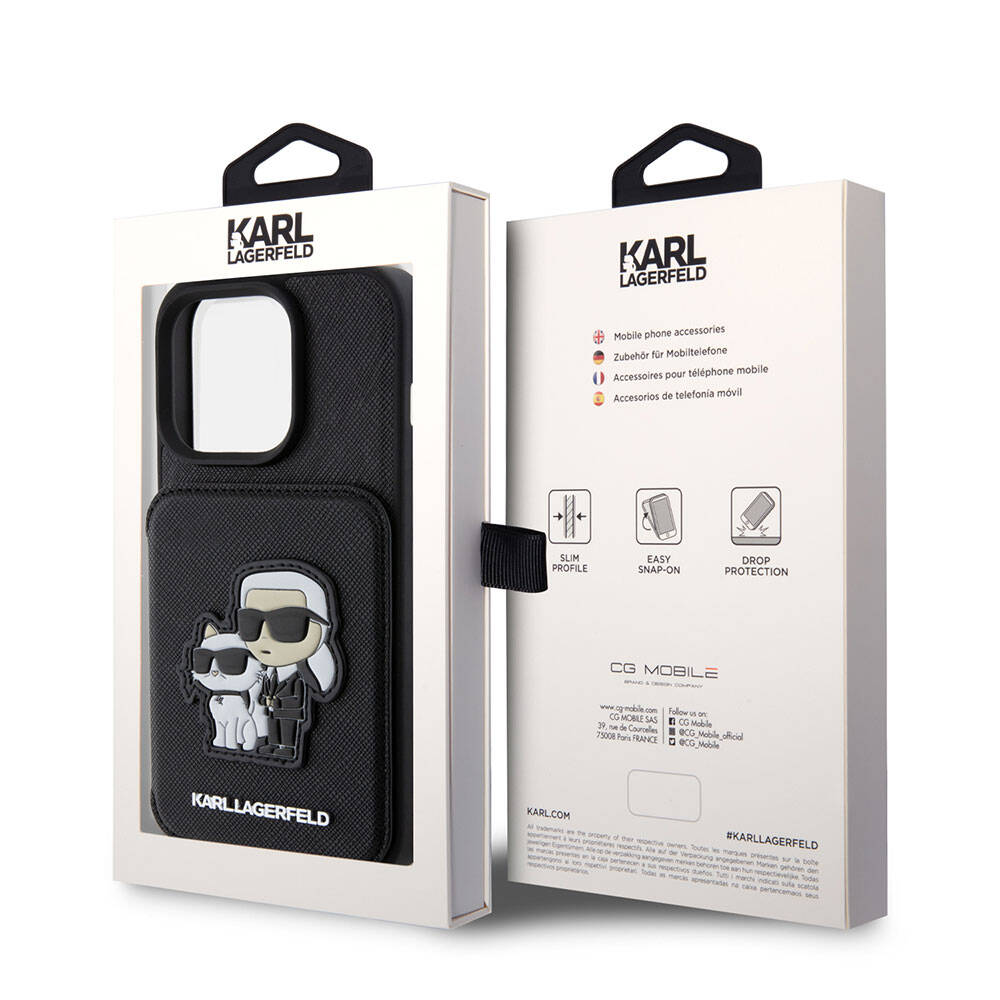 iPhone 15 Pro Kılıf Karl Lagerfeld Standlı Kartlıklı Saffiano K&C Metal Logo Orjinal Lisanslı Kılıf