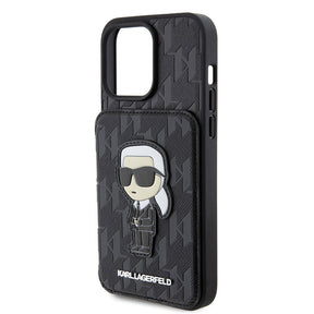 Apple iPhone 15 Pro Kılıf Karl Lagerfeld Standlı Kartlıklı Saffiano Monogram İkonik Metal Logo Orjinal Lisanslı Kapak