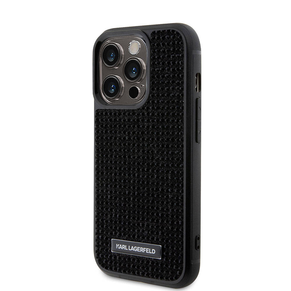 iPhone 15 Pro Kılıf Karl Lagerfeld Taşlı Metal Logo Orjinal Lisanslı Kılıf