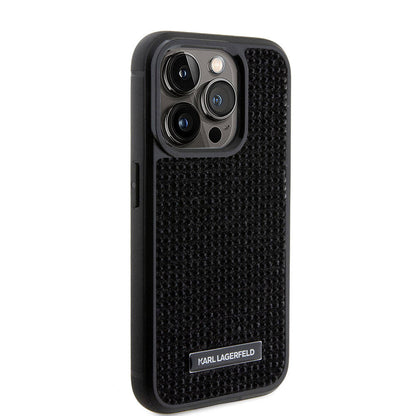 iPhone 15 Pro Kılıf Karl Lagerfeld Taşlı Metal Logo Orjinal Lisanslı Kılıf