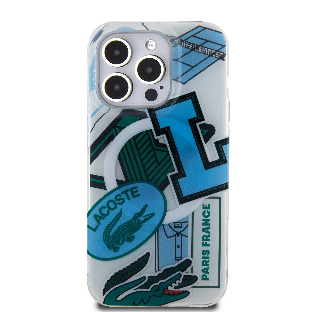 iPhone 15 Pro Kılıf Lacoste Orjinal Lisanslı M-safe Şarj Özellikli Çift Katmanlı Yamalar Desenli Kılıf