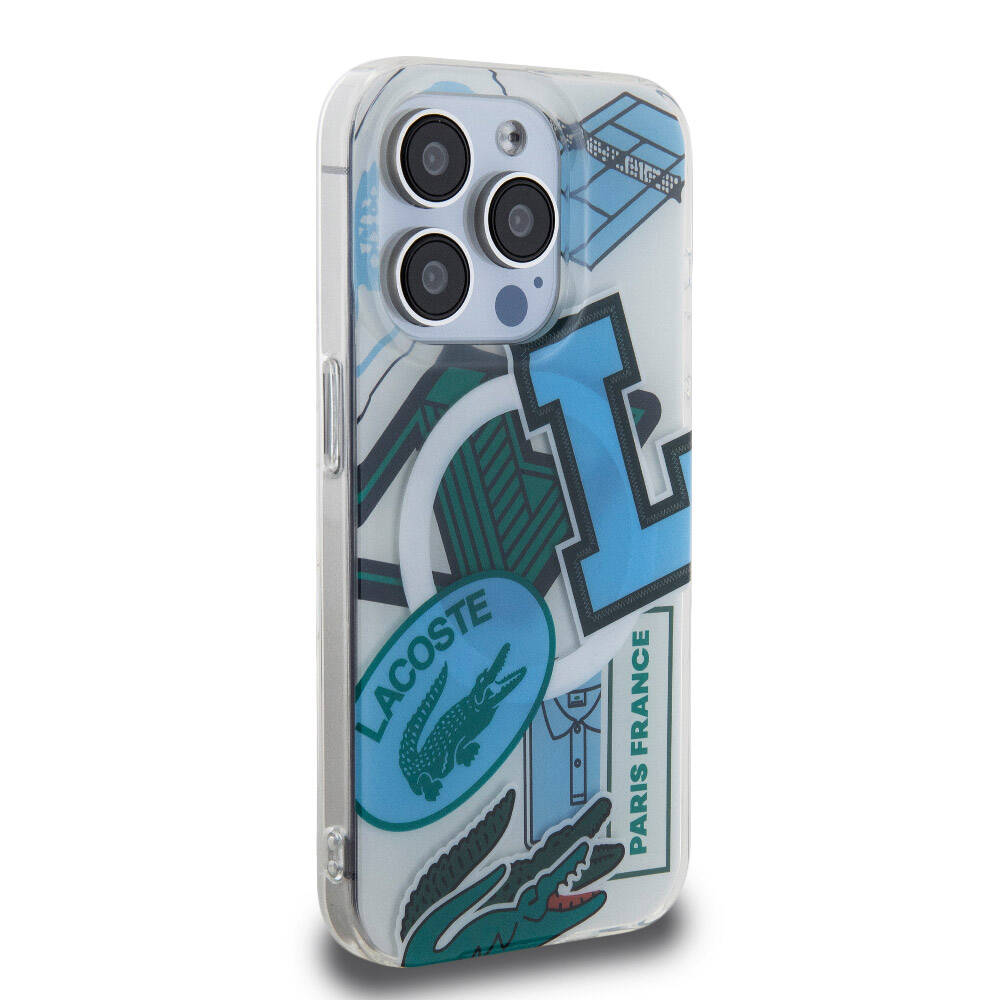 iPhone 15 Pro Kılıf Lacoste Orjinal Lisanslı M-safe Şarj Özellikli Çift Katmanlı Yamalar Desenli Kılıf