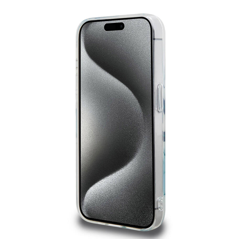 Apple iPhone 15 Pro Kılıf Lacoste Orjinal Lisanslı Magsafe Şarj Özellikli Çift Katmanlı Yamalar Desenli Kapak Mavi