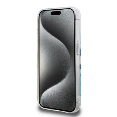 Apple iPhone 15 Pro Kılıf Lacoste Orjinal Lisanslı Magsafe Şarj Özellikli Çift Katmanlı Yamalar Desenli Kapak Mavi