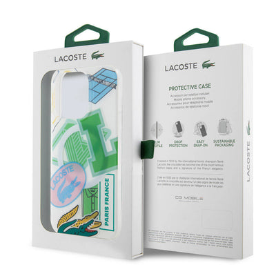 Apple iPhone 15 Pro Kılıf Lacoste Orjinal Lisanslı Magsafe Şarj Özellikli Çift Katmanlı Yamalar Desenli Kapak Mavi